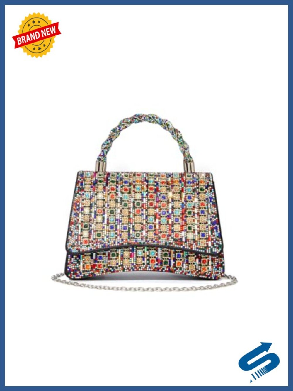Rhinestone Clutch Purse Leather Evening Bag Detachable Chain Wedding Party